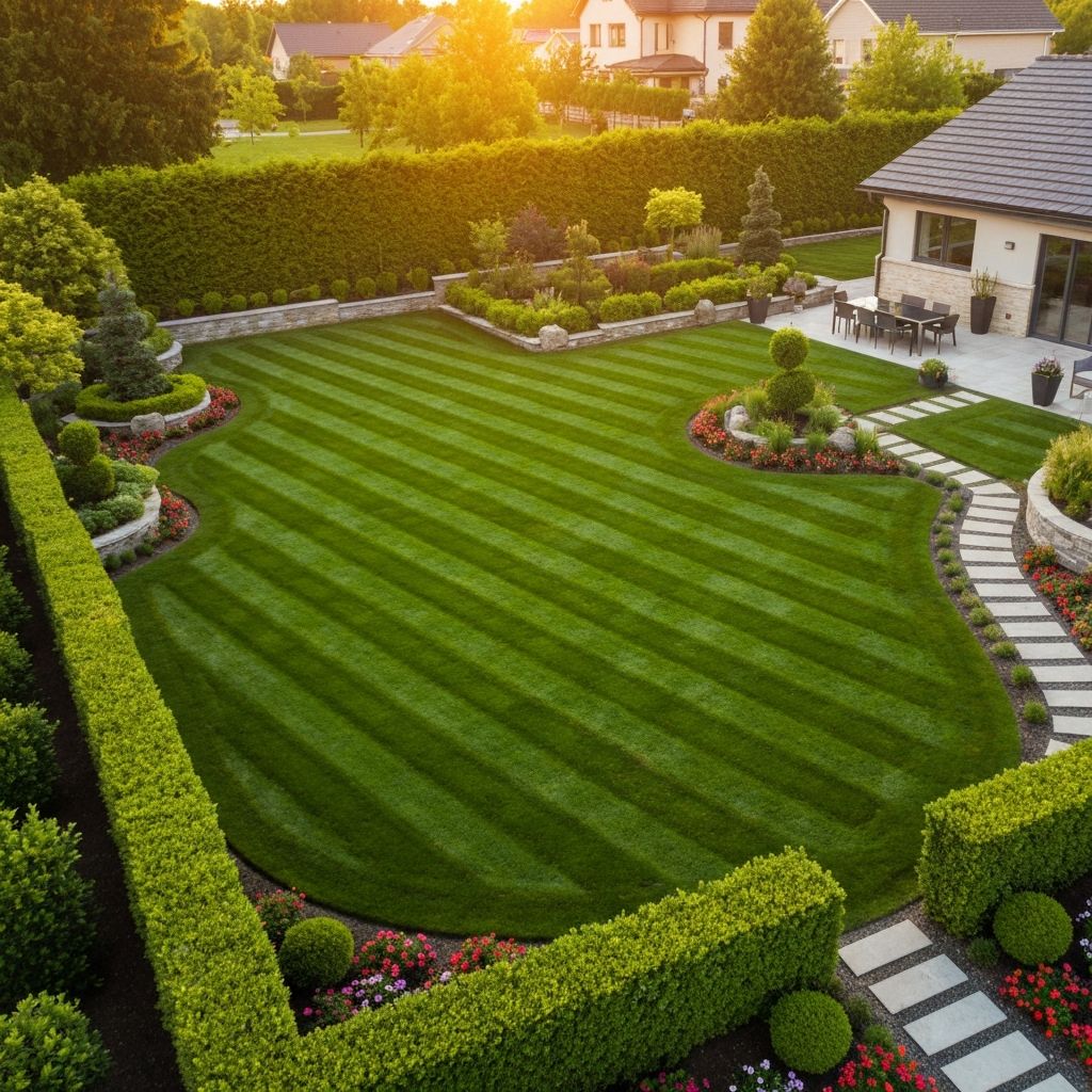 Stunning landscaped residential lawn